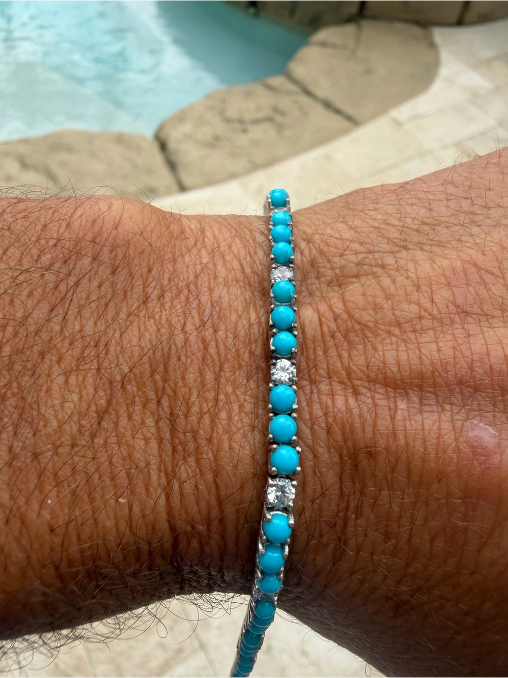 Sleeping Beauty Turquoise and White Sapphire Tennis Bracelet - Women Jewelry